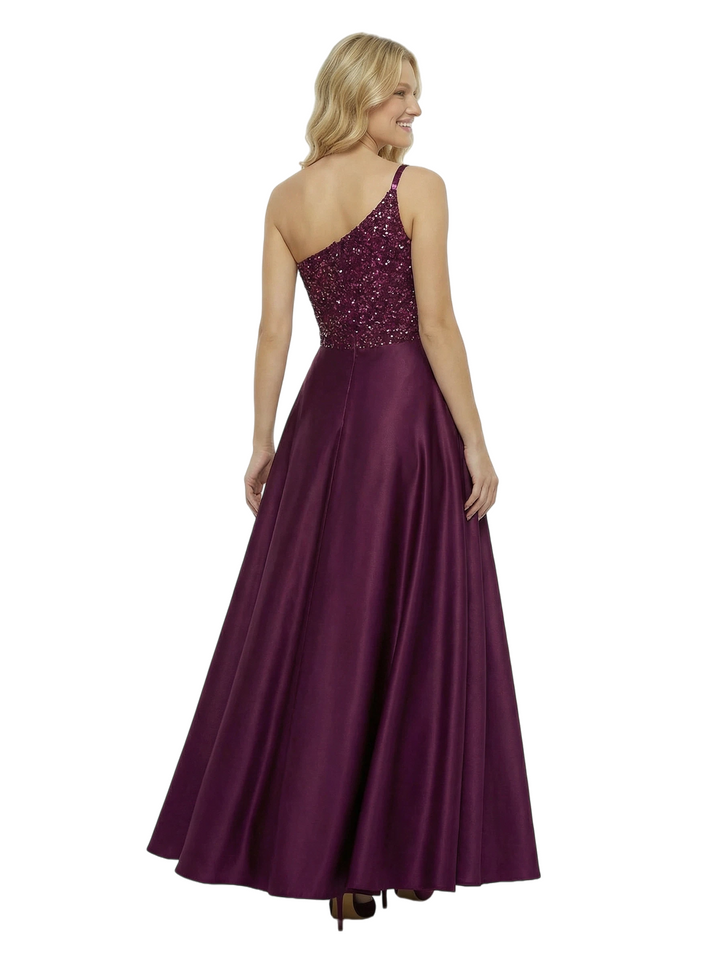 ChicSew Sexy One Shoulder Beaded A-line Satin Formal Gown Side Slit