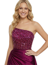 ChicSew Sexy One Shoulder Beaded A-line Satin Formal Gown Side Slit