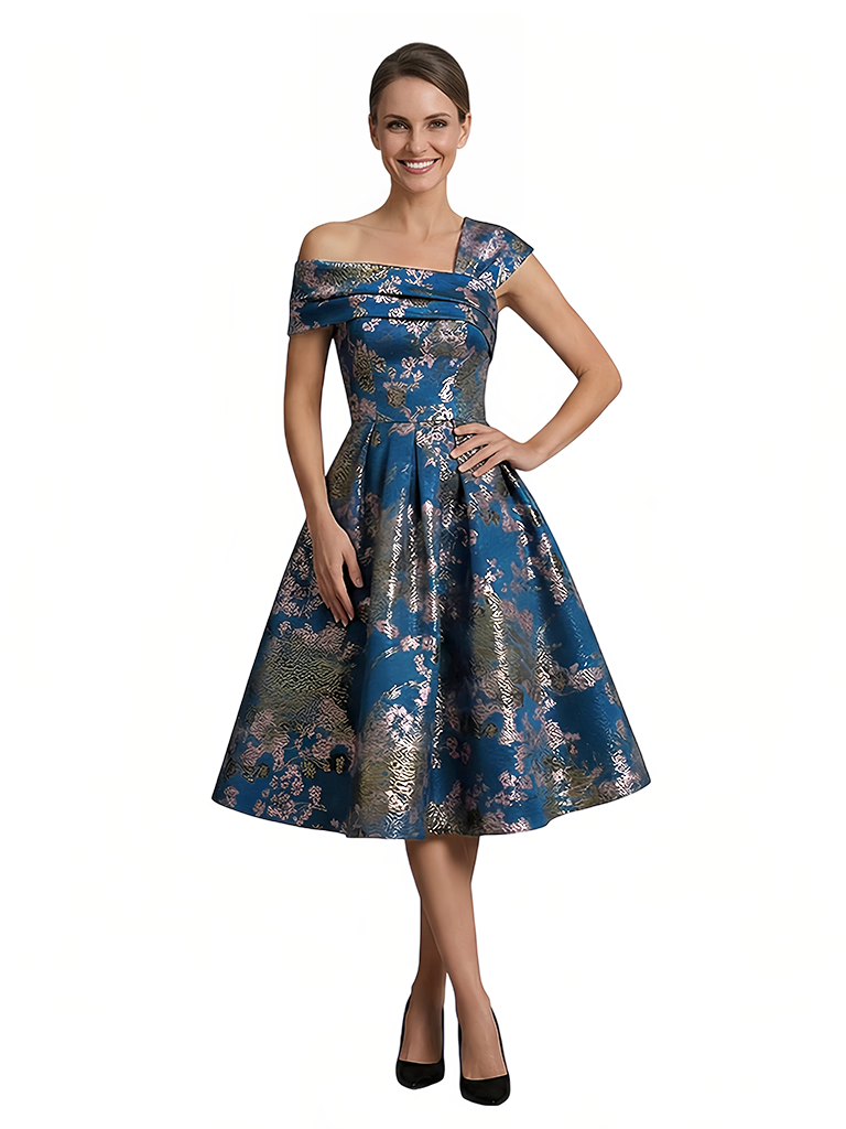 ChicSew Elegant Floral Asymmetric A-Line Ruched Knee-Length Formal Evening Dresses