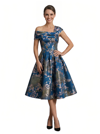 ChicSew Elegant Floral Asymmetric A-Line Ruched Knee-Length Formal Evening Dresses