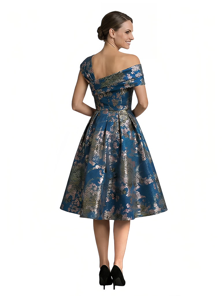 ChicSew Elegant Floral Asymmetric A-Line Ruched Knee-Length Formal Evening Dresses