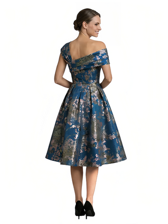 ChicSew Elegant Floral Asymmetric A-Line Ruched Knee-Length Formal Evening Dresses