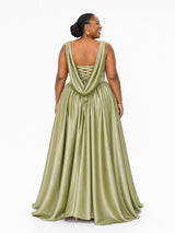 ChicSew Elegant Cowl Neck A-Line Side Slit Soft Satin Long Bridesmaid Dresses