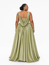 ChicSew Elegant Cowl Neck A-Line Side Slit Soft Satin Long Bridesmaid Dresses