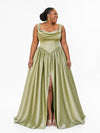 ChicSew Elegant Cowl Neck A-Line Side Slit Soft Satin Long Bridesmaid Dresses