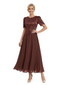 Chicsew Pretty Lace Short Sleeves Chiffon A-Line Ankle-Length Mother Of The Bride Dress