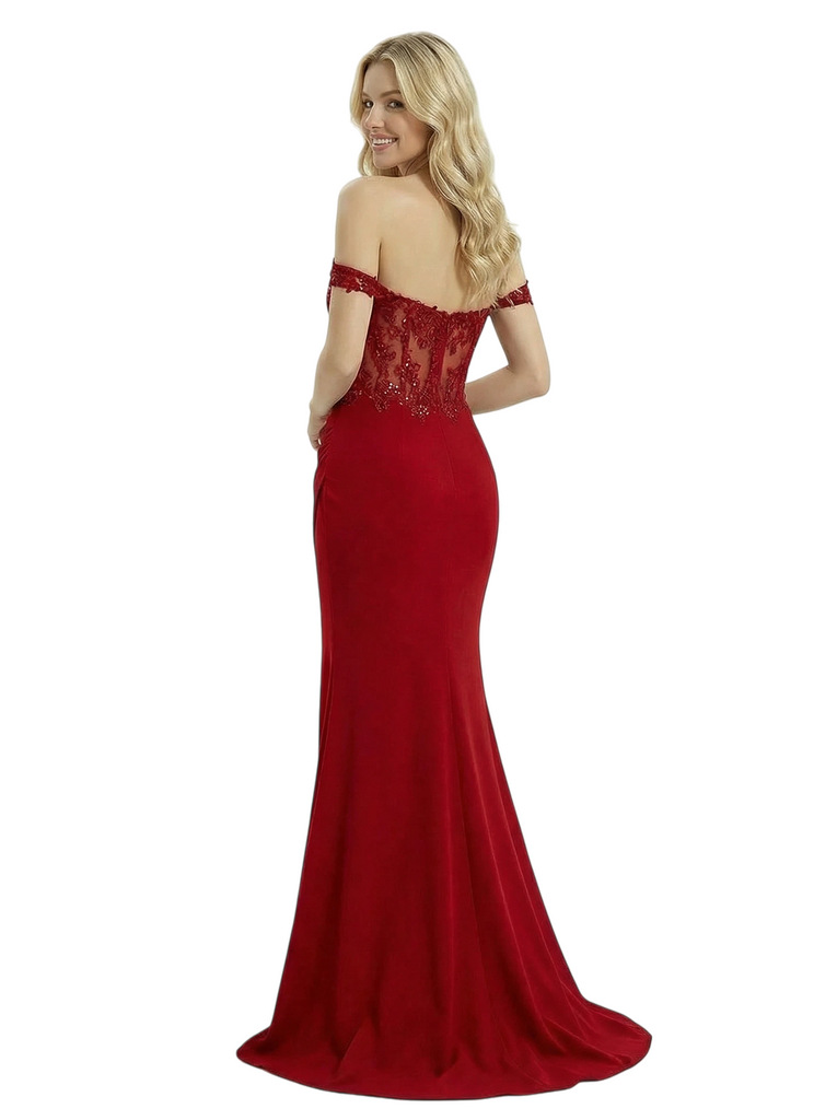 lace crepe off-the-shoulder bridesmaid dress Off-Shoulder Draped Crepe A-Line Evening Dress with Lace Panel
