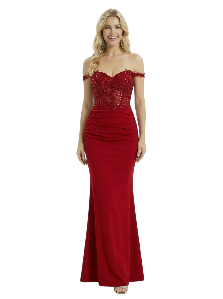 ChicSew Sexy Off Shoulder Mermaid Lace Sequin Long Crepe Night Prom Dresses