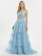 Pretty Ruffle Off Shoulder Lace A-Line Gown Formal Gala Event Prom Dress