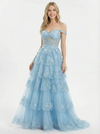 Pretty Ruffle Off Shoulder Lace A-Line Gown Formal Gala Event Prom Dress