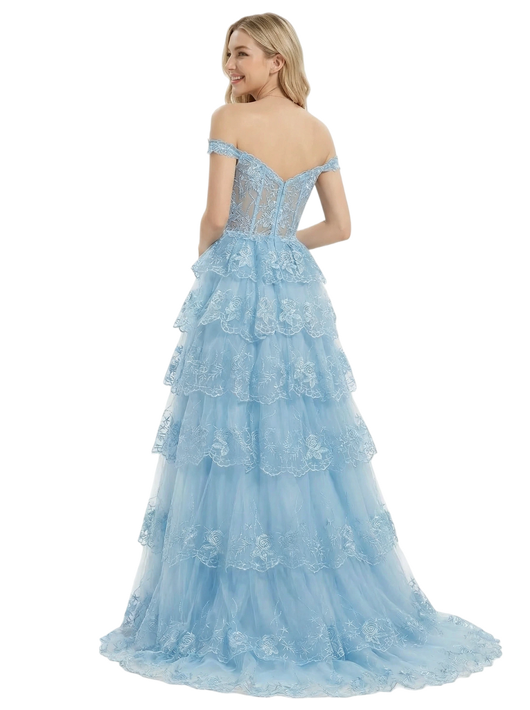 ChicSew Beautiful Off Shoulder Corset Lace Sparkly A-Line Floor Length Formal Evening Gown