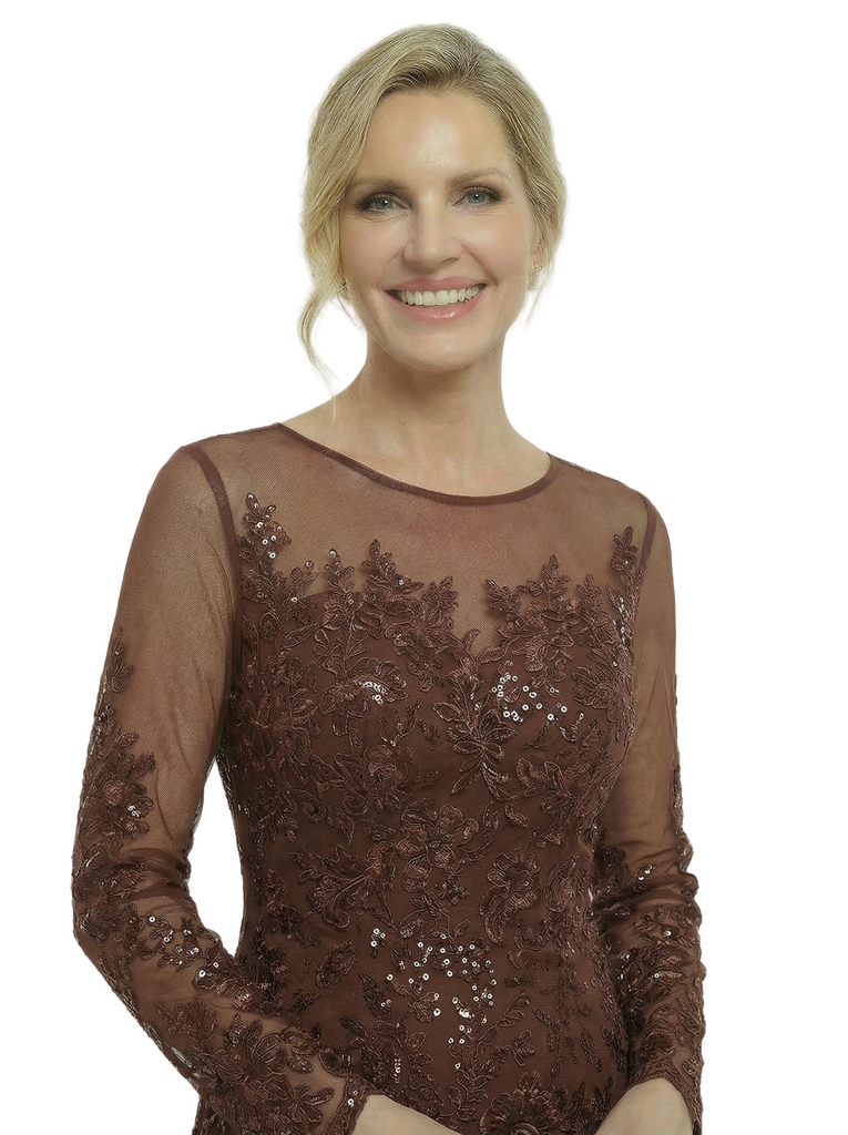 Chicsew Fancy Long Sleeves Jewel A-Line Lace Long Mother Of The Groom Gown