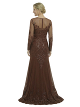 Chicsew Fancy Long Sleeves Jewel A-Line Lace Long Mother Of The Groom Gown