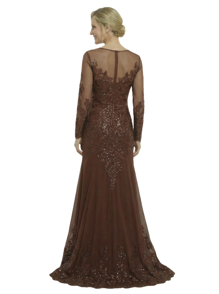 Chicsew Fancy Long Sleeves Jewel A-Line Lace Long Mother Of The Groom Gown
