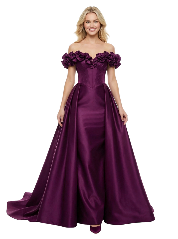 ChicSew Fancy Satin Boning Off Shoulder Satin Party Prom Dresses