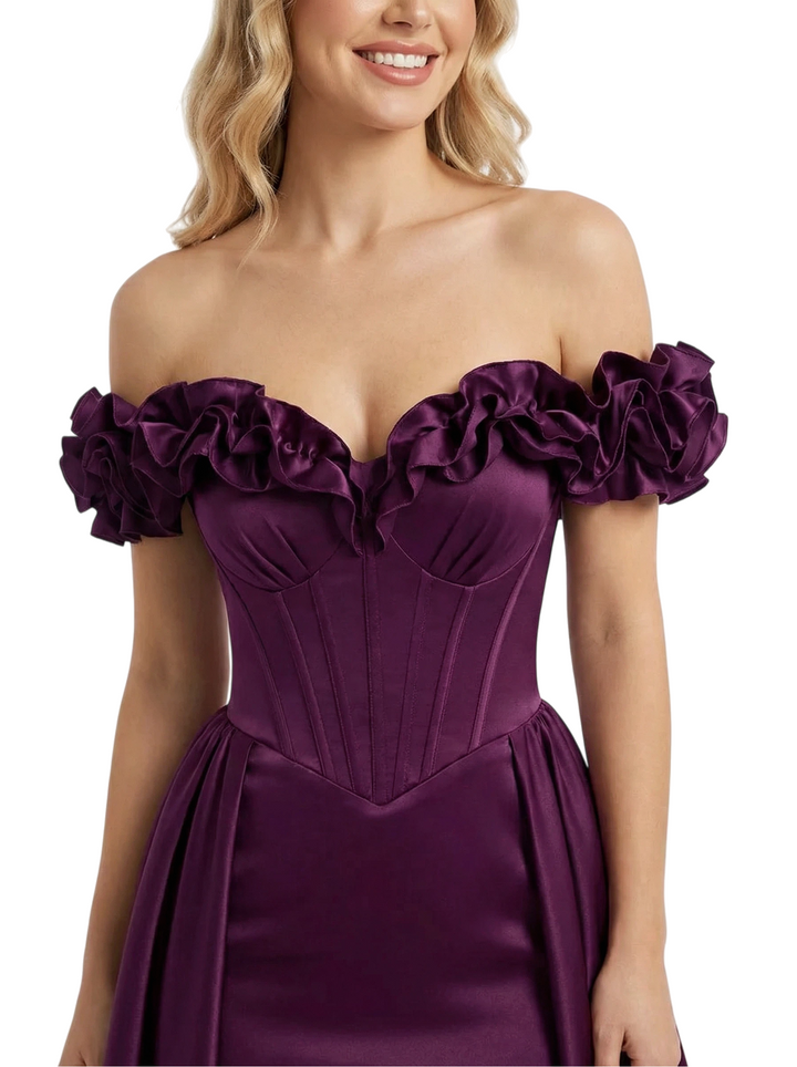 ChicSew Fancy Satin Boning Off Shoulder Satin Party Prom Dresses