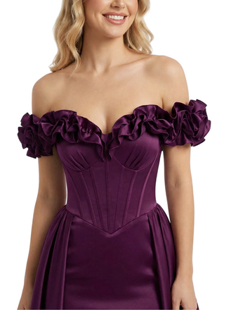 ChicSew Fancy Satin Boning Off Shoulder Satin Party Prom Dresses