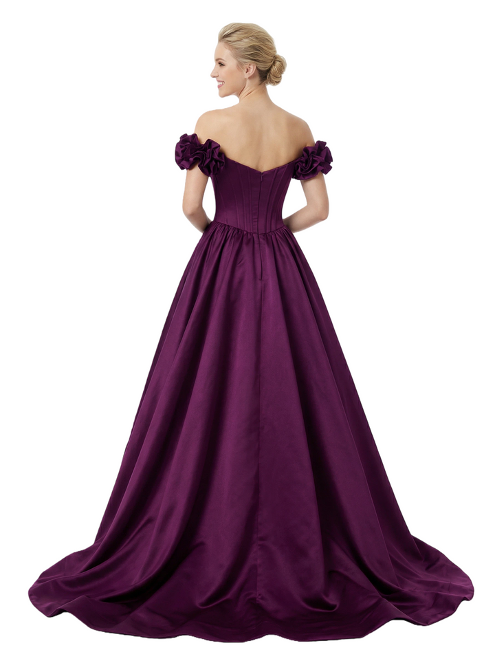ChicSew Fancy Satin Boning Off Shoulder Satin Party Prom Dresses