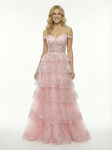 Pretty Ruffle Off Shoulder Lace A-Line Gown Formal Gala Event Prom Dress