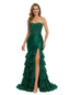 ChicSew Strapless Sweetheart Ruffle Satin Applique Mermaid Formal Prom Dress Side Slit