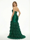 Strapless Sweetheart Ruffle Satin Lace Mermaid Formal Prom Dress Side Slit