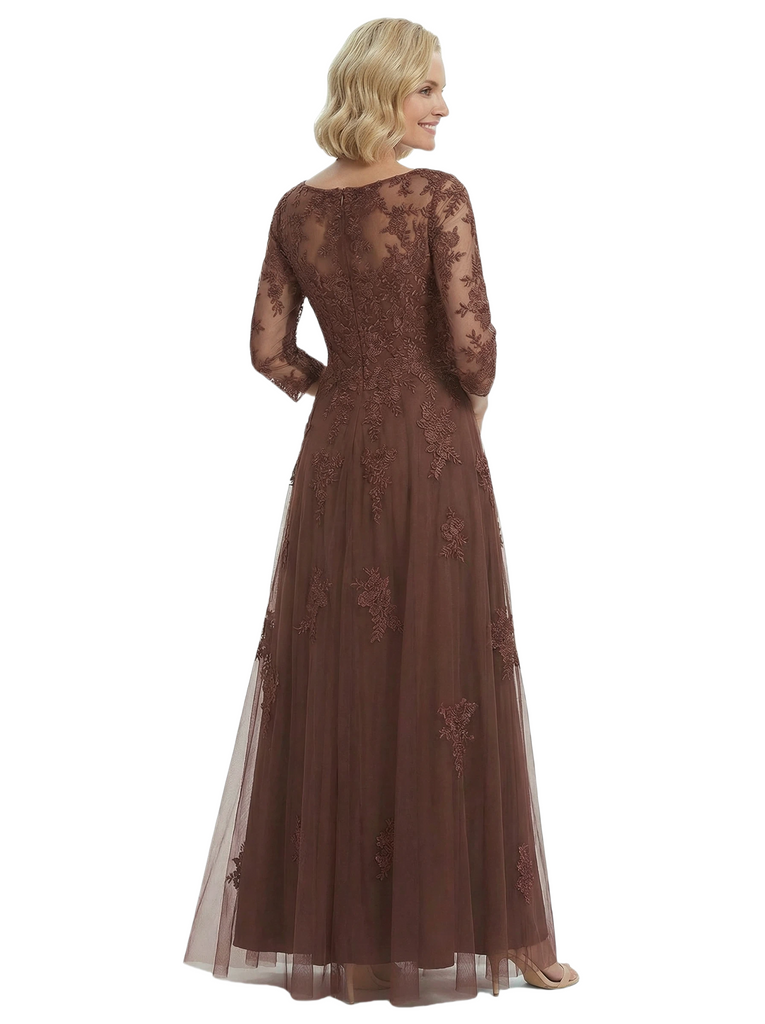 Chicsew Beautiful V-Neck Long Sleeves Tulle A-Line Mother Of The Bride Gown With Floral Appliques