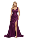 ChicSew Elegant Satin V-Neck Mermaid Formal Prom Dresses With Side Slit