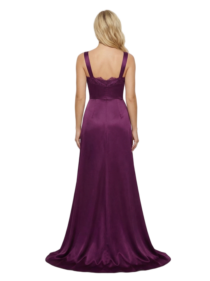 ChicSew Elegant Satin V-Neck Mermaid Formal Prom Dresses With Side Slit