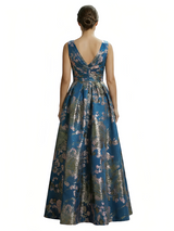 ChicSew Elegant Floral V-Neck Spaghetti Straps A-Line Ruched Floor-Length Formal Evening Dresses