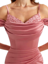 Women Side Split Cold Shoulder Mermaid Satin Wedding Gowns For Bridesmaids Online