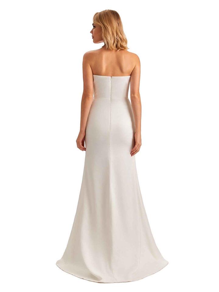 Sexy Sweetheart Side Slit Mermaid Soft Satin Unique Long Bridesmaid Dress For Wedding
