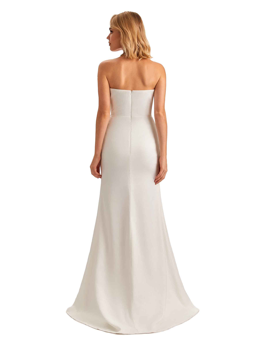 Sexy Sweetheart Side Slit Mermaid Soft Satin Unique Long Bridesmaid Dress For Wedding