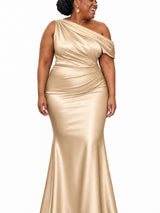 ChicSew Elegant Asymmetrical Neckline Mermaid Soft Satin Floor-Length Bridesmaid Dresses