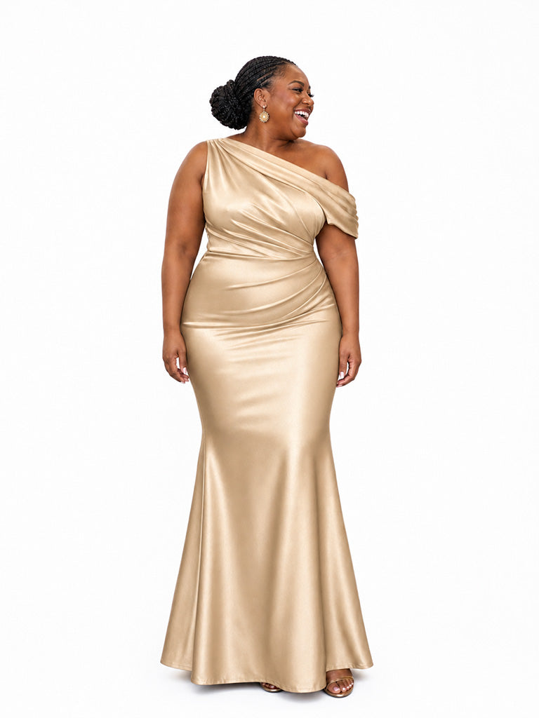 ChicSew Elegant Asymmetrical Neckline Mermaid Soft Satin Floor-Length Bridesmaid Dresses — Flatter Your Figure