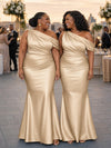 ChicSew Elegant Asymmetrical Neckline Mermaid Soft Satin Floor-Length Bridesmaid Dresses