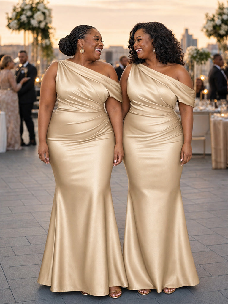 ChicSew Elegant Asymmetrical Neckline Mermaid Soft Satin Floor-Length Bridesmaid Dresses