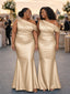 ChicSew Elegant Asymmetrical Neckline Mermaid Soft Satin Floor-Length Bridesmaid Dresses