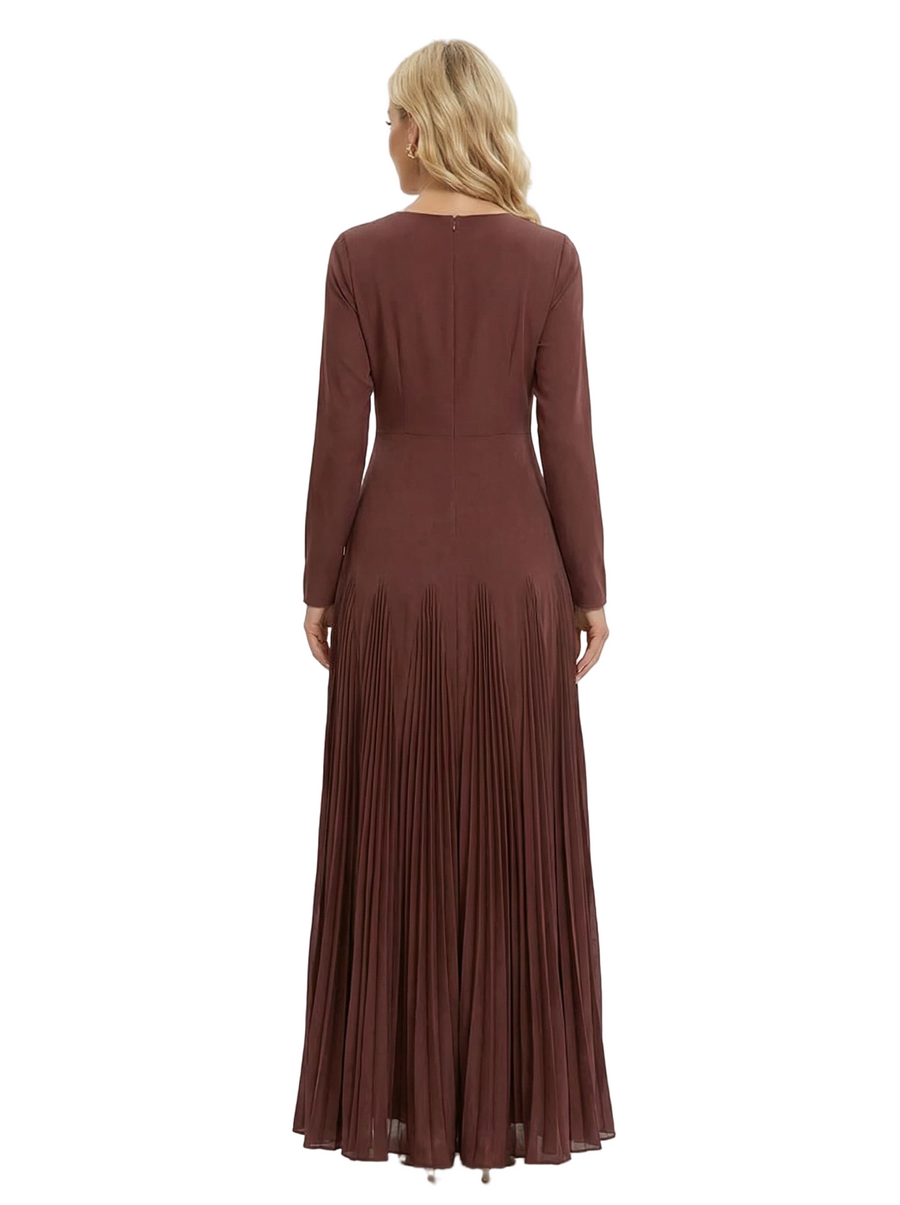 Chicsew Unique Long Sleeves Pleated A-Line Chiffon Mother Of The Groom Formal Gown