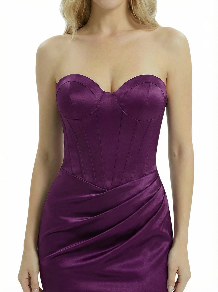 ChicSew Classy Elegant Strapless Satin Sweetheart Mermaid Boning Formal Gown