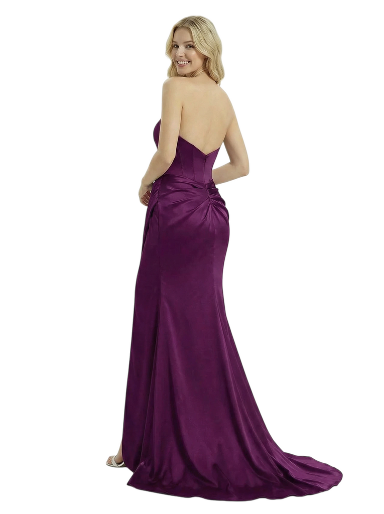 ChicSew Classy Elegant Strapless Satin Sweetheart Mermaid Boning Formal Gown