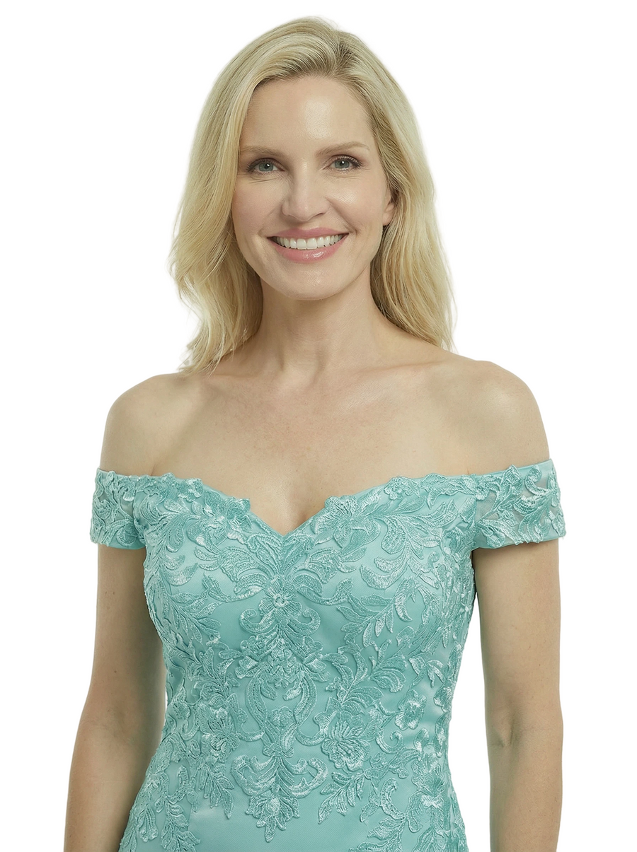 Chicsew Fancy Silky Satin Off Shoulder Lace Applique Mermaid Mother Of The Groom Gown With Train