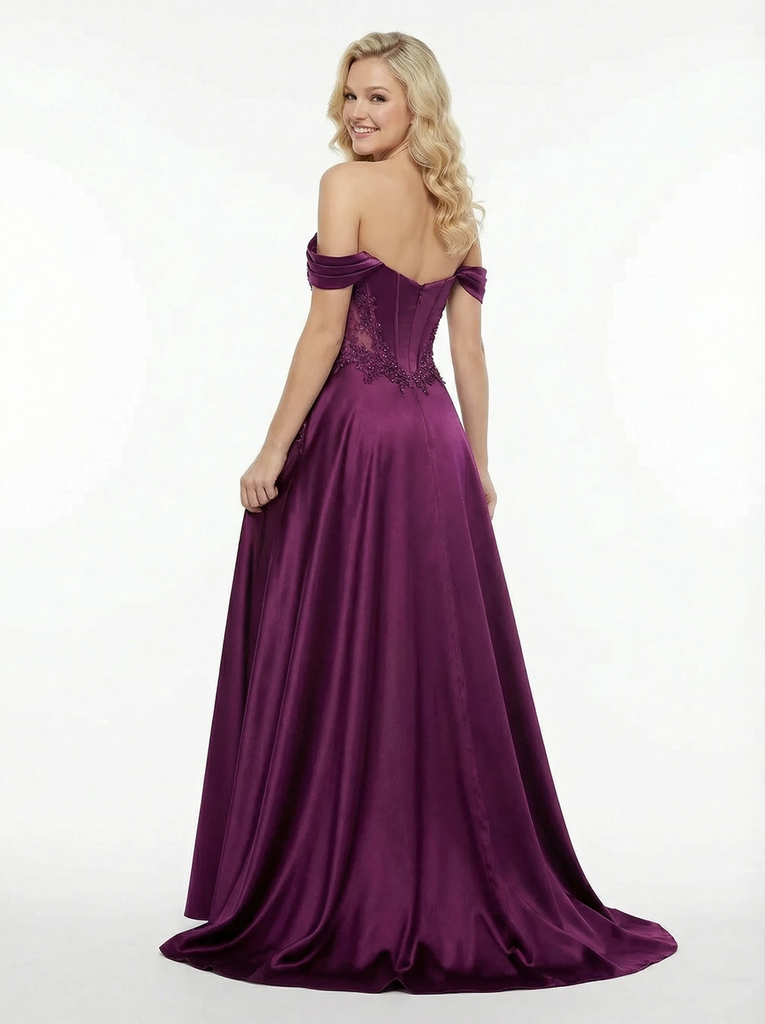 Sexy Off the Shoulder Corset Lace Mermaid Gown With Side Slit Formal Evening Prom Dress