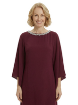 Chicsew Modest Beaded Neckline Long Sleeves Chiffon A-Line Mother Of The Bride Gown