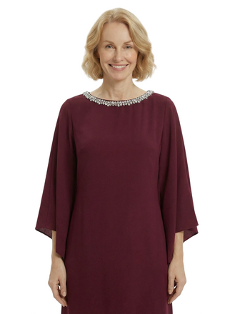 Chicsew Modest Beaded Neckline Long Sleeves Chiffon A-Line Mother Of The Bride Gown