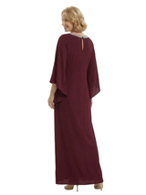 Chicsew Modest Beaded Neckline Long Sleeves Chiffon A-Line Mother Of The Bride Gown