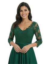 Chicsew Elegant Mother of The Bride Dress V-Neck 3/4 Sleeve Lace Satin High-Low A-Line Gown