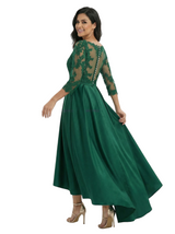 Chicsew Elegant Mother of The Bride Dress V-Neck 3/4 Sleeve Lace Satin High-Low A-Line Gown