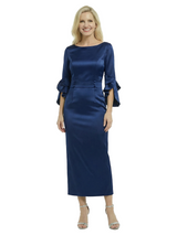 Chicsew Classy Boat Neck 3/4 Sleeves Satin Ankle-Length Sheath Mother Of The Bride Dresses