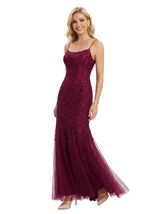 ChicSew Classy Spaghetti Straps Floral Applique Tulle Mermaid Long Formal Dresses