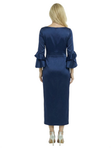 Chicsew Classy Boat Neck 3/4 Sleeves Satin Ankle-Length Sheath Mother Of The Bride Dresses
